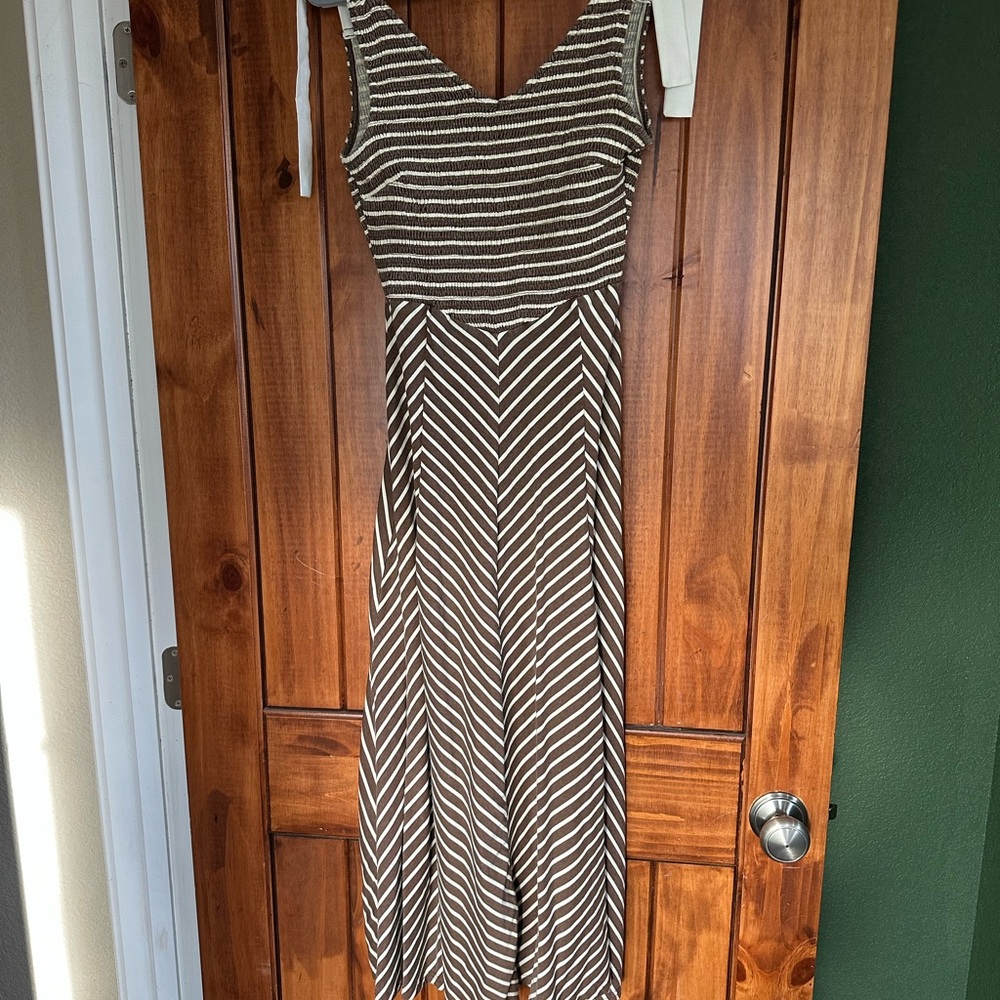 Amazon Brown & White Striped Sleeveless Maxi Dress